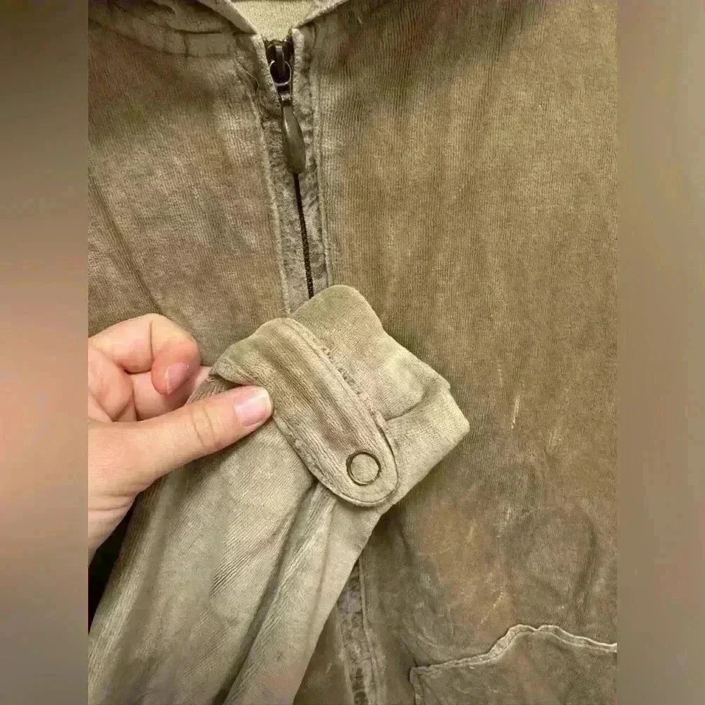 Onque Casuals women’s zip up hooded velvet beige sweatshirt vintage size small - Picture 6 of 15